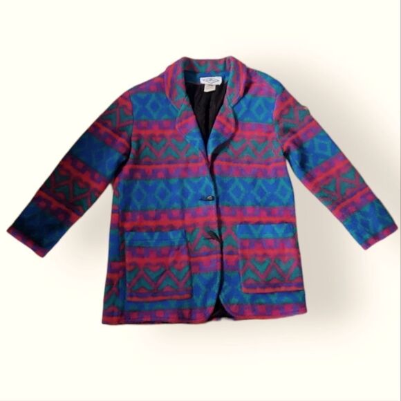 80s colorful aztec print fleece jacket - Picture 6 of 10